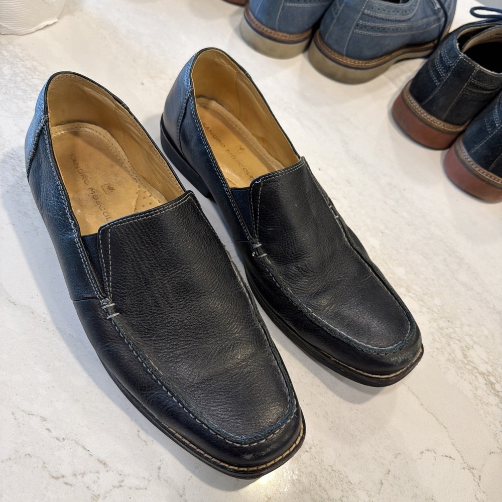 SANDRO MOSCOLONI Mens Shoes Soft Black Leather Loafer "Berwyn" SZ 10 Brazil Made